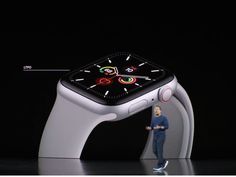 the apple watch is displayed with an image of a person standing in front of it