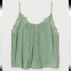 H&M+ Lace-Trimmed Camisole Top Super Sexy Top. Pastel Green. Green Lace Camisole Top, Summer Lace Tank Top For Daywear, H&m Tank Top For Spring, H&m Summer Tank Top, Green Lace Cami Top, H&m Sleeveless Tank Top For Spring, Chic H&m Tank Top For Summer, Chic Summer H&m Tank Top, Chic H&m Summer Tank Top