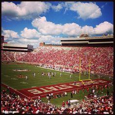 a football stadium full of fans and players