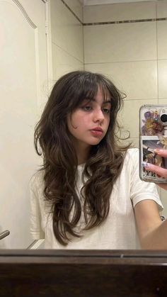 Medium Length Hair With Long Bangs And Layers, Wispy Bangs Lots Of Layers, Long Shag Haircut Brunettes, Fluffy Haircuts For Women Long, Long Layered Haircuts Curtain Bangs Wavy Hair, Thick Layers Medium, Hair For Upside Down Triangle Face Shape, Wispy Fringe Layered Hair, Layers With Bangs Wavy Hair