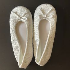 Extremely Comfi And Silky Slippers. Color White With Silver Studs. Worn To Try Them On Only. Ideal For Brides. Elegant White Slip-on Slippers, White Slip-resistant Synthetic Slippers, White Slip-on Slippers With Removable Insole, Cream Synthetic Slip-on Slippers, White Synthetic Slip-on Slippers, Isotoner Slippers, Indoor Outdoor Slippers, Classic Slippers, Slide Slippers