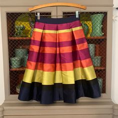 This Moulinette Soeurs Skirt From Anthropologie Is In Outstanding Nwot Condition, With The Slightest Exception Of A Small Dot On The Lower Front Orange Stripe (See Photo). Large Accordion Pleats With Contrasting Colors; See Photos For Measurements. Sz 2p Elegant Multicolor Fall Skirt, Multicolor Flared Skirt For Spring, Spring Multicolor Flared Skirt, A-line Multicolor Lined Skirt, Multicolor Fitted A-line Skirt, Multicolor Gathered Full Skirt, Multicolor A-line Bottoms For Spring, Multicolor A-line Lined Skirt, Spring Multicolor A-line Bottoms