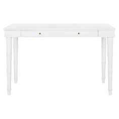 a white table with two drawers on one side and an open drawer on the other