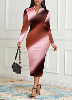 Color:Pink;Size:S;Size:M;Size:L;Size:XL;Size:XXL;Package Contents:1 X Dress;Occasion:Other;Style:Bohemian; Pencil Skirt Dress, Lovely Tops, Classy Casual Outfits, Long Sleeve Bodycon, Long Sleeve Bodycon Dress, Pencil Dress, Hijab Fashion, Stand Collar, Dress Collection