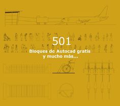 a yellow book cover with an image of people in front of a plane and the words, 501 bloques de autocaad gratis y mucho mas