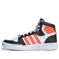 Adidas neo Entrap Mid Shoes White/Black/Orange H01542 (SNKR/Skate/Casual/Mid Top/Colorblock) Orange Skate Shoes With Boost Midsole For Streetwear, Orange High-top Sneakers With Contrast Sole For Sports, Urban Orange Sneakers With Rubber Sole, Casual Orange Skate Shoes For Sports, Casual Orange Basketball Shoes With Rubber Sole, Orange Leather Skate Shoes With Boost Midsole, Orange Skate Shoes With Contrast Sole For Streetwear, Orange High-top Sneakers For Sports, Orange High-top Sneakers With Contrast Sole For Streetwear