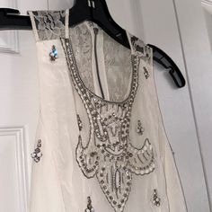 Alice & Olivia Hand-Embellished Rhinestone Patterned Mini Dress With A Flirty Flared-Skirt Shaped And Paneled With Sheer Lace. This Dress Has An Embroidered Pattern Around The Neck. Never Worn Before. Flare Mini Dress, Sheer Lace, Alice Olivia, Flare Skirt, Off White, Mini Dress, Womens Dresses, White, Lace