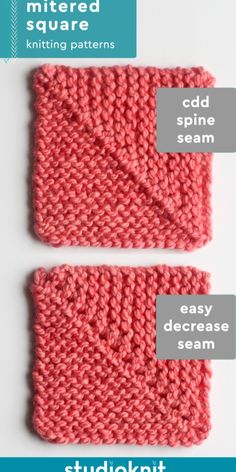 two knitted squares with text that reads, how to knit the mittens square knitting patterns