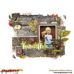 a scrapbook page with an image of a baby in the frame and words that read, thank you