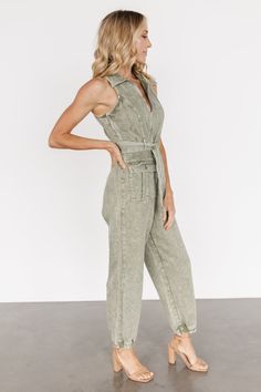 Fitted Casual Jumpsuits And Rompers With Belt Loops, Casual Fitted Jumpsuits And Rompers With Belt Loops, Fitted Cargo Style Jumpsuits And Rompers For Spring, Spring Cargo Style Fitted Jumpsuits And Rompers, Fitted Cargo Style Jumpsuits For Spring, Cargo Style Jumpsuits And Rompers For Spring, Utility Style Belted Jumpsuit For Fall, Casual Olive Jumpsuits And Rompers For Spring, Belted Utility Jumpsuit For Spring