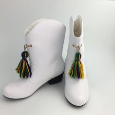 SongLily SongLily Women's Marching Boots with Mardi Gras Tassels - Little Miss Muffin Children & Home Majorette Boots, Mardi Gras Parade, The Carnival, Vibrant Purple, White Boots, Top Collection, Swimwear Collection, Purple Green, Mardi Gras