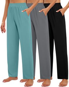 PRICES MAY VARY. Soft & Stretchy Material: women's wide leg yoga pants are made of 60% polyester, 35% rayon, 5% spandex; They're soft and don't feel heavy! Thick enough to be warm, but not sweaty; If you want be comfortable, and these puppies fit the bill Elastic & Wide Leg: you will love the wide leg look, lightweight and flowy with a subtle sheen that makes you look elegant; They have stretchy waist to cinch you, that come to be attractive both front and back Suitable Size: the stretchy fabric Yoga Sweatpants, Comfy Lounge Pants, Loose Sweatpants, Wide Leg Yoga Pants, Leg Yoga, Wide Leg Lounge Pants, Pocket Sweatpants, Cozy Pants, Lounge Pants Womens