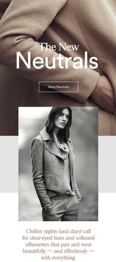 the new neutrals website is displayed in black and white, with an image of a woman