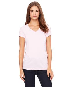 Ladies' Jersey Short-Sleeve V-Neck T-Shirt - PINK - M | Bella + Canvas Women's Jersey Short-Sleeve V-Neck T-Shirt in Pink Size Medium | Cotton Fashion Bella, Womens Jersey, Pink T Shirt, T Shirt Women, V Neck Tee, Jersey Shorts, Bella Canvas, Dark Grey, Pink Ladies