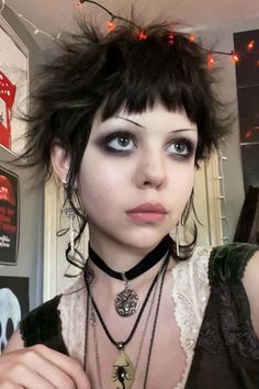 selfie of a young woman with punk mullet haircut Punk Hairstyles, Black Hair, Piercings, I Hope, Hairstyles, Necklaces, Hair, Blue, Black