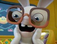 an animated rabbit wearing glasses and smiling