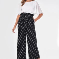 - Brand New With Tag - Material: 100% Polyester - Fabric Type: Chiffon - Waist Type: Mid - Length: Ankle-Length Pants - Closure Type: Elastic Waist - Pant Style: Wide Leg Pants - Feature: Anti-Wrinkle, Anti-Pilling And Breathable - Good For Party, Dating, Daily Life, Office... - Size: S,M,L,Xl - Fast Shipping Elegant Polka Dot Bottoms For Workwear, Elegant Polka Dot Bottoms For Work, Polka Dot Wide Leg Pants With Elastic Waistband, Polka Dot Wide-leg Pants With Elastic Waistband, Chic High Waist Polka Dot Bottoms, Summer Polka Dot Pants With Elastic Waistband, Elegant Polka Dot Bottoms For Spring, Elegant Polka Dot Spring Bottoms, Casual Wide Leg Polka Dot Pants