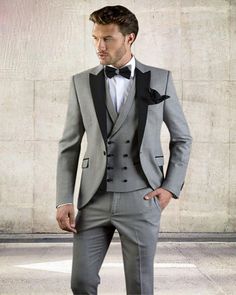 Grey Men Suit Slim Fit Jacket With Black Tuxedo Custom Made Blazer Wedding Groom Suits (Blazer Pants Vest) Prom Jacket, Designer Tuxedo, Tuxedo Wedding Suit, Blazer Wedding, Italy Outfits, Tuxedo Blazer