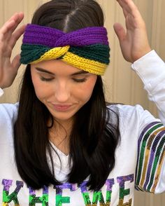 Turn heads this Mardi Gras season! There is no cuter or more fun accessory than this knit headband which helps keep you warm! Our take on the most coveted accessory all year! Fits most heads- great for kids and adults! Mardi Gras Accessories, Mardi Gras Crochet, Mardi Gras 2023, Mardi Gras Hats, New Orleans Mardi Gras, Beaded Hat, Polo Shirt Dress, Mardi Gras Beads, Knit Headband