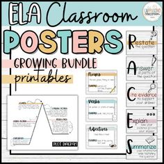 an ela classroom poster with the words posters growing bundle printables on it