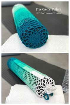 two pictures show how to make a crochet project