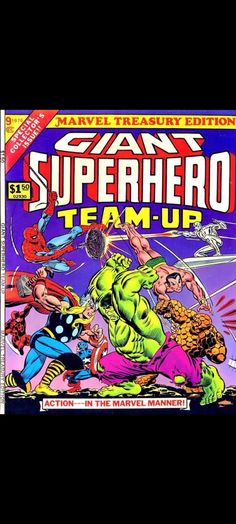 the cover to an old comic book, featuring superheros and other characters in action