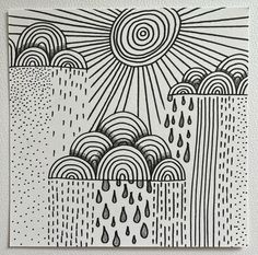 a black and white drawing of rain falling from the sky