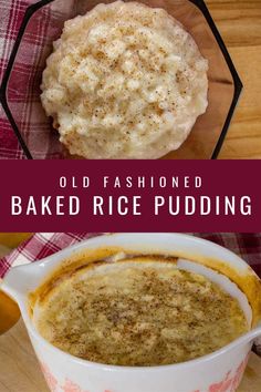 old fashioned baked rice pudding in a white bowl