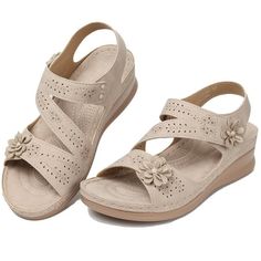 Beige Wedge Sandals With Removable Insole, Women Comfortable Shoes, Sandals Type, Platform Shoes Sandals, Summer Sandals Flat, Beach Shopping, Casual Wedges, Women Platform Sandals, 8th Sign