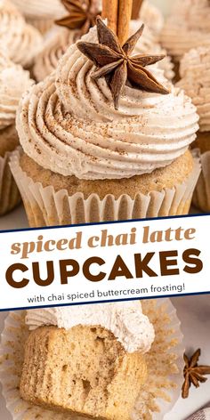 cupcakes with spiced chai latte frosting and cinnamon star anise on top