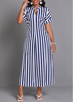 Color:Navy;Size:S;Size:M;Size:L;Size:XL;Size:2XL;Package Contents:1 X Dress;Occasion:Other;Style:Bohemian; Maxi Shift Dress, Short Sleeve Shift Dress, Fashion Dresses Online, Stripe Outfits, Striped Shirt Dress, Striped Maxi, Western Dresses, Sleeveless Maxi Dress, Classy Dress