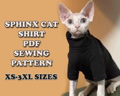 a sphyk cat wearing a black shirt with the words sphnk cat t - shirt sewing pattern