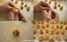 four pictures showing how to cut and diced cheese into small pieces, then put together