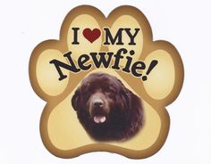 a dog paw with the words i love my newfie on it's side