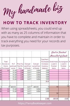 a spreadsheet with the text, my handmade list how to track inventory