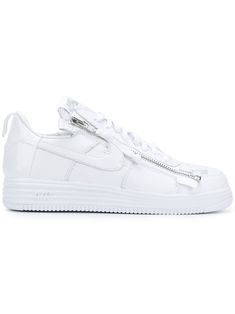 White leather Acronym X Lunar Force 1 Air sneakers from Nike featuring a round toe, a lace-up front fastening, a side zip fastening, a signature Nike swoosh, a pull tab at the rear, a logo patch at the tongue and a thick rubber sole. Air Sneakers, White Air Force 1, Adidas Shoes Women, Nike T, White Sneakers Women, Nike Swoosh, Sportswear Brand, Low Sneakers, White Nikes