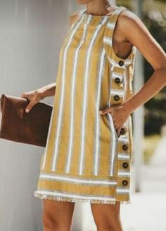 Striped Sleeveless Dress, Casual Stripes, Mini Dresses Summer, White Striped Dress, Pocket Dress, Printed Maxi, Printed Maxi Dress, Striped Dress, African Fashion