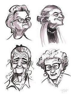 four sketches of people with different facial expressions