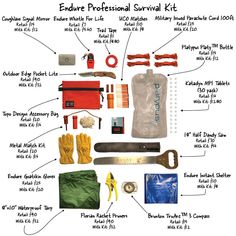 the contents of an emergency survival kit are shown in this diagram, with instructions for each item