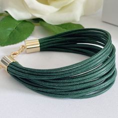 Chunky Women's Bracelet Green Waxed Cotton Bracelet | Etsy Bracelet Cord, Cotton Bracelet, Eco Jewelry, Personalized Leather Bracelet, Chunky Bracelets, Natural Wax, Cord Bracelets, Photo Bracelet, Braided Bracelets