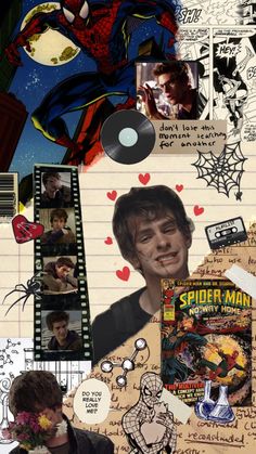 the collage has been altered to look like spiderman