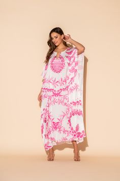 Long caftan Polysilk Machine washable Under The Sea, The Pink, The Beauty, The Sea, Flapper Dress, Cover Up, Lounge Wear, Silk, Pink