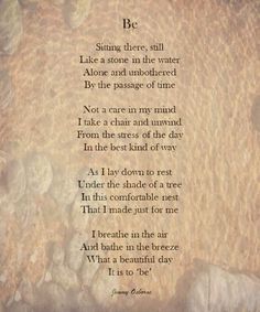 a poem written in an old style on paper with water and rocks behind it, as well as the text below