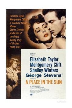 a movie poster for the film a place in the sun starring elizabeth taylor and montgomery cliff