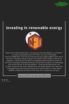 an advertisement with the words investing in renewable energy on it's side