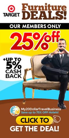 a man sitting on top of a couch in front of a sign that says 25 % off