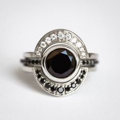 Sun Eclipse Ring set with Black Spinel – Ezmey Boutique Mystical Black Sterling Silver Rings, Sun Eclipse, Black Rutile Quartz, Dream Rings, Rutile Quartz, The Eclipse, Black Spinel, Matching Band, Dream Ring