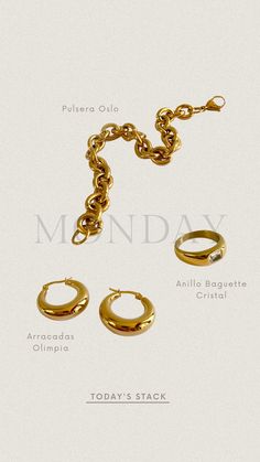 Inspo for you jewelry -Arracada Olimpia -Pulsera Oslo -Anillo Baguette Cristal Jewelry Infographic, Thanksgiving Jewelry, Muar