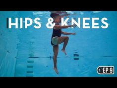 a person jumping into a swimming pool with the words hips and knees