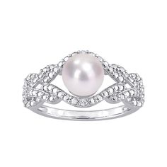 Accented with shimmering diamonds, this Stella Grace freshwater cultured pearl ring offers sophisticated style.Click on this JEWELRY & WATCHES GUIDE to learn about fit, styles, materials and more! Width: 10.1 mm Metal: sterling silver Plating: rhodium Finish: polished Packaging: boxedDIAMOND DETAILS Total weight: less than 1/10 ct. Shape: round Setting: prongCULTURED PEARL DETAILS Type: freshwater Size: 7 mm - 7.5 mm Shape: round Color: white Diamond weights are approximate. Diamond total weight Cultured Pearl Ring, Pearl Details, Infinity Ring, Pearl Diamond, Pearl Ring, Cultured Pearls, Sophisticated Style, White Diamond, Fresh Water